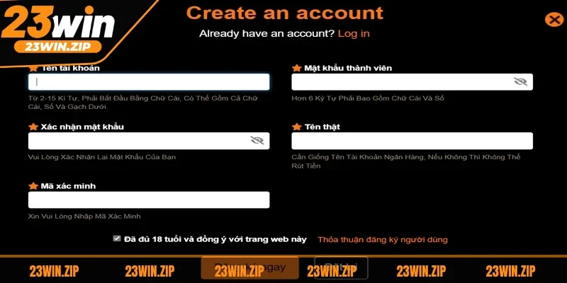 Khi thông tin đăng ký 23WIN cung cấp đầy đủ anh em hãy xác nhận để hoàn tất